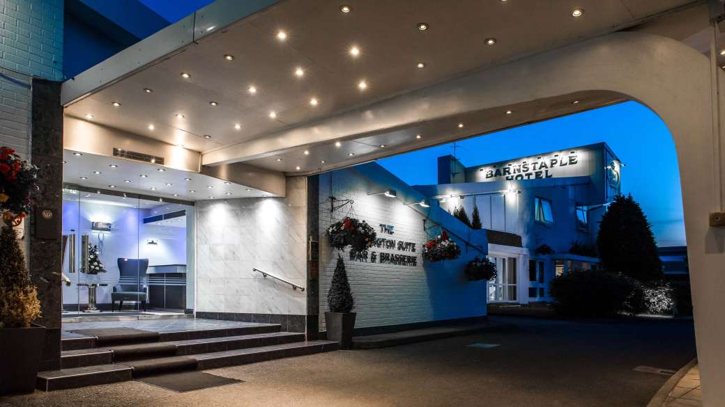 Barnstaple Hotel Entrance at Nighttime